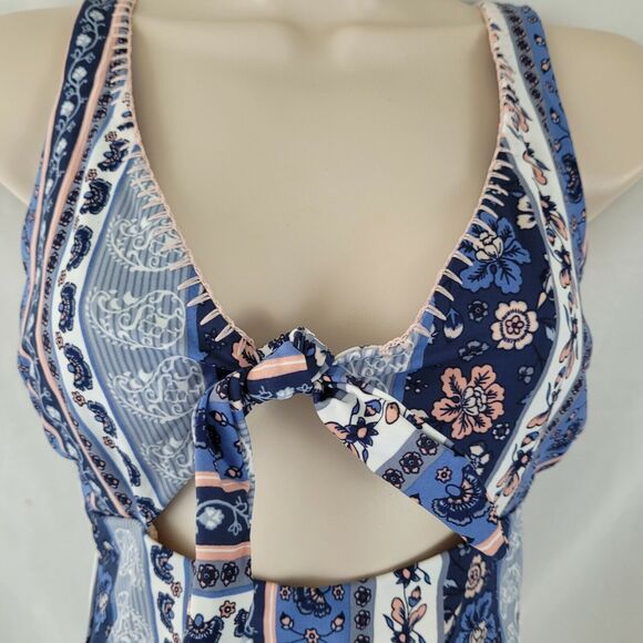 Mink Pink One Piece Swimsuit Size Small Blue Print Bounty Tie Front Womens - Picture 4 of 9